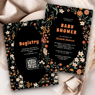 Invitation Baby Shower Fleur Sauvage Groovy Orange Noir