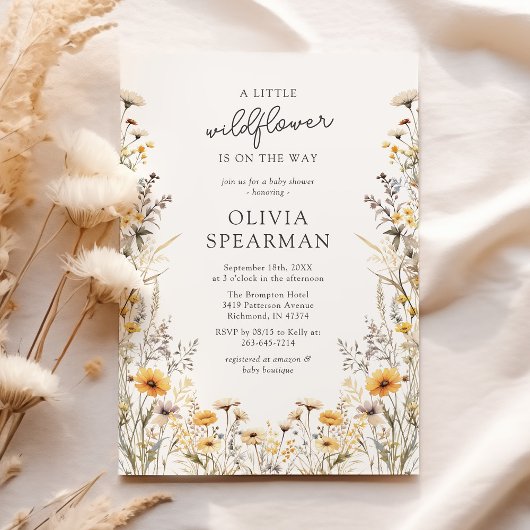 Invitation Baby Shower Fleur Sauvage Jaune