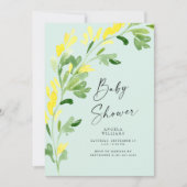 Invitation Baby shower Fleur sauvage Jaune à la menthe douce (Devant)