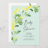 Invitation Baby shower Fleur sauvage Jaune à la menthe douce (Devant / Derrière)