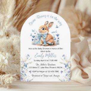 Invitation Baby shower Fleur sauvage lapin bleu lapin