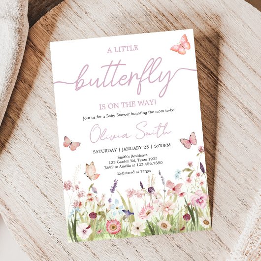 Invitation Baby shower Fleur sauvage Little Butterfly