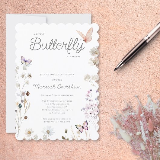 Invitation Baby shower Fleur sauvage Little Butterfly