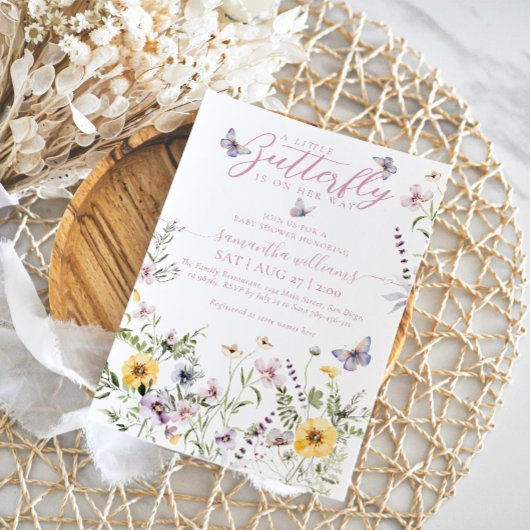 Invitation Baby shower Fleur sauvage Little Butterfly Waterco