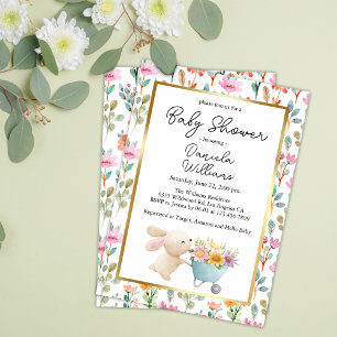 Invitation Baby shower Fleur sauvage mignon Petit Lapin