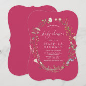 Invitation Baby shower Fleur sauvage moderne Hot Pink (Devant / Derrière)