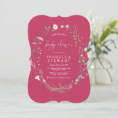 Invitation Baby shower Fleur sauvage moderne Hot Pink (Debout devant)
