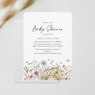 Invitation Baby Shower Fleur Sauvage Moderne Pastel