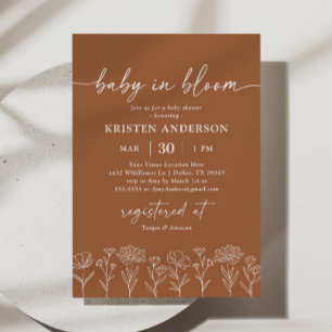 Invitation Baby shower Fleur sauvage orange brûlé minimal