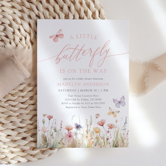 Invitation Baby shower Fleur sauvage papillon