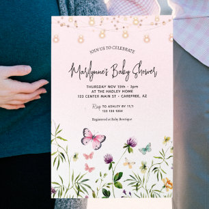 Invitation Baby shower fleur sauvage papillon fille