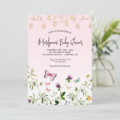Invitation Baby shower fleur sauvage papillon fille (Debout devant)