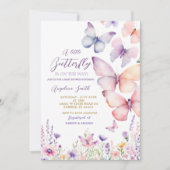 Invitation Baby shower Fleur sauvage papillon fille violet (Devant)