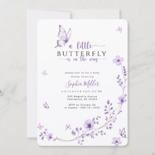 Invitation Baby Shower Fleur Sauvage Papillon Lavande Violett