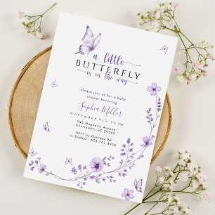 Invitation Baby Shower Fleur Sauvage Papillon Lavande Violett