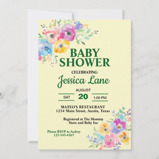 Invitation Baby shower Fleur sauvage Pastel (Devant)