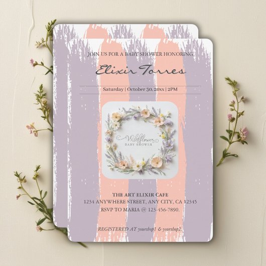 Invitation Baby shower Fleur sauvage Pastel Neutre Genre