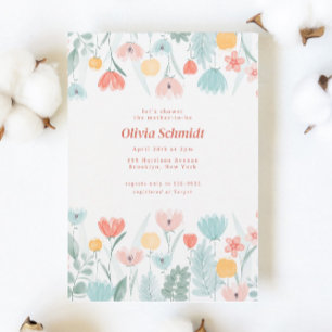 Invitation Baby shower Fleur sauvage Pastel Peach