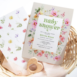Invitation Baby shower fleur sauvage pour fille