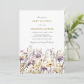 Invitation Baby shower Fleur sauvage pourpre (Debout devant)