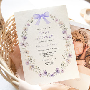 Invitation Baby shower fleur sauvage pourpre de la cale