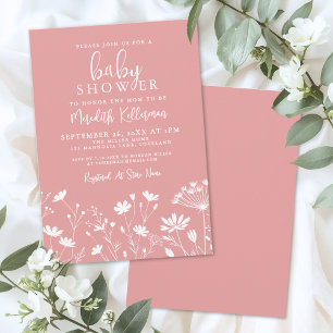 Invitation Baby Shower Fleur Sauvage Rose