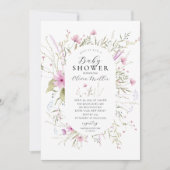 Invitation Baby shower Fleur sauvage rose (Devant)