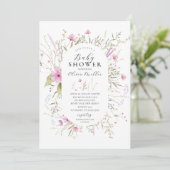 Invitation Baby shower Fleur sauvage rose (Debout devant)