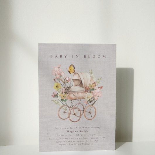 Invitation Baby shower Fleur sauvage rose aquarelle