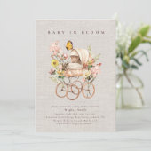 Invitation Baby shower Fleur sauvage rose aquarelle (Debout devant)