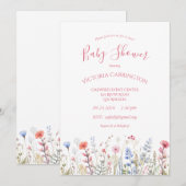 Invitation Baby shower fleur sauvage rose d'aquarelle (Devant / Derrière)