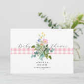 Invitation Baby shower Fleur sauvage rose En vichy II (Debout devant)