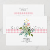 Invitation Baby shower Fleur sauvage rose En vichy II (Devant / Derrière)