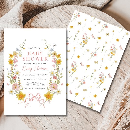 Invitation Baby shower Fleur sauvage rose pour fille de print