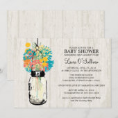 Invitation Baby shower Fleur sauvage Rustic Wood Mason Jar (Devant / Derrière)
