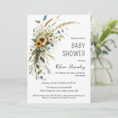 Invitation Baby shower Fleur sauvage rustique (Debout devant)