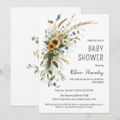 Invitation Baby shower Fleur sauvage rustique (Devant / Derrière)