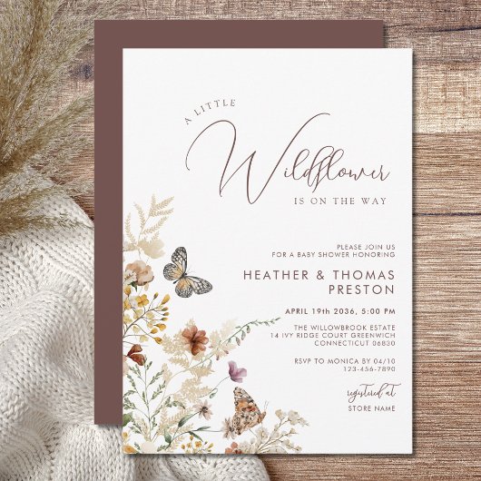 Invitation Baby Shower Fleur Sauvage Rustique