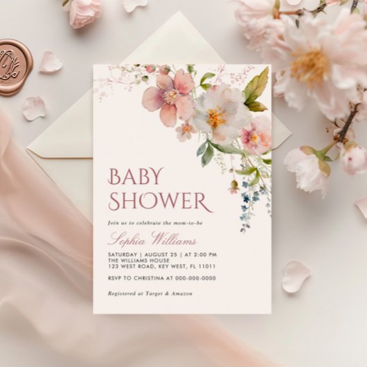 Invitation Baby shower Fleur sauvage rustique