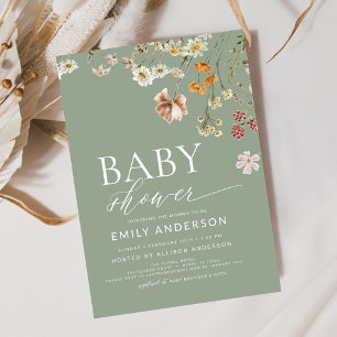 Invitation Baby shower Fleur sauvage Sage Green Boho