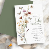 Invitation Baby shower Fleur sauvage Sage Papillon