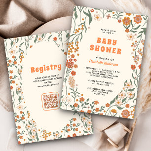 Invitation Baby shower Fleur sauvage Super Cream Orange