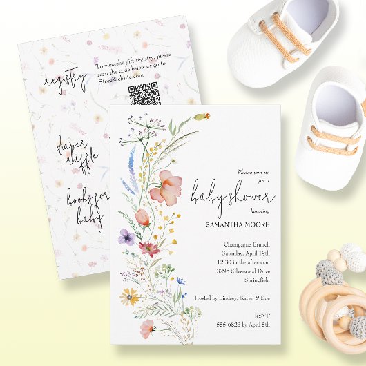 Invitation Baby shower fleur sauvage tout en un