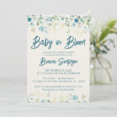 Invitation Baby shower Fleur sauvage turquoise bleu beige (Debout devant)