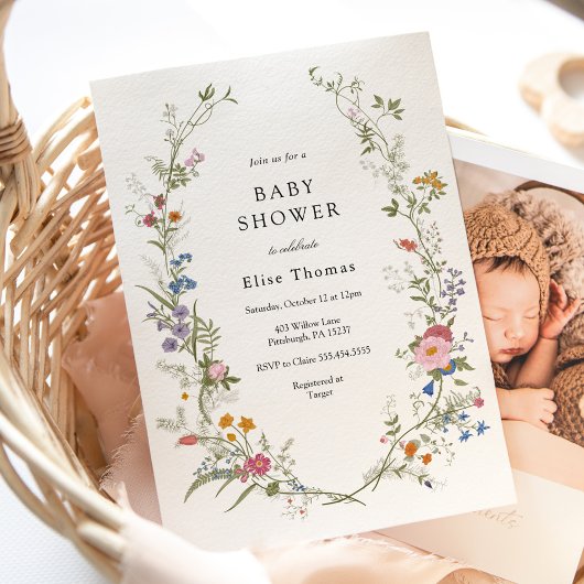 Invitation Baby shower Fleur sauvage vintage