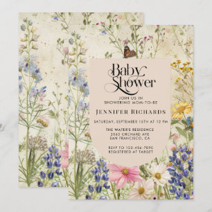 Invitation Baby shower Fleur sauvage Vintage Boho
