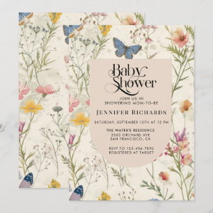 Invitation Baby shower Fleur sauvage Vintage Boho