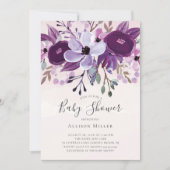 Invitation Baby shower Fleur sauvage violet (Devant)