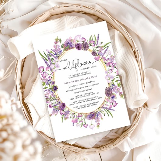 Invitation Baby shower Fleur sauvage violet