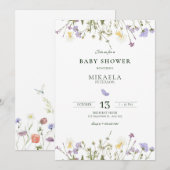 Invitation Baby shower Fleur sauvage violet rustique (Devant / Derrière)